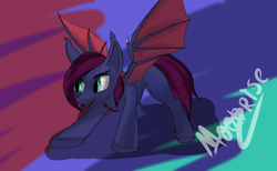 Size: 6502x4000 | Tagged: safe, artist:marimora, derpibooru import, oc, oc only, oc:bloodstrike, bat pony, pony, abstract background, bat pony oc, bat wings, female, mare, simple background, solo, wings