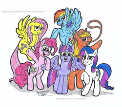 Size: 1793x1581 | Tagged: safe, artist:artistnjc, derpibooru import, applejack, fluttershy, pinkie pie, rainbow dash, rarity, twilight sparkle, twilight sparkle (alicorn), alicorn, earth pony, pegasus, pony, unicorn, bipedal, group shot, lasso, looking at you, mane six, rope, smiling, spread wings, wings