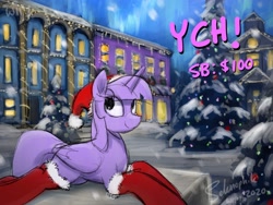 Size: 4000x3000 | Tagged: safe, artist:selenophile, derpibooru import, twilight sparkle, twilight sparkle (alicorn), alicorn, advertisement, christmas, christmas lights, christmas tree, clothes, commission, hat, hearth's warming, holiday, santa hat, socks, stockings, thigh highs, tree, ych example, your character here