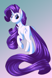 Size: 3000x4500 | Tagged: safe, artist:faline-art, derpibooru import, rarity, pony, unicorn, female, long mane, long tail, looking back, mare, raised hoof, solo, underhoof