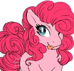 Size: 2218x2124 | Tagged: safe, artist:the-star-hunter, derpibooru import, pinkie pie, earth pony, pony, ;p, bust, female, hair over one eye, mare, one eye closed, signature, simple background, solo, tongue out, white background, wink