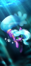 Size: 903x1887 | Tagged: safe, artist:the-star-hunter, derpibooru import, oc, oc only, oc:grape jelly, pony, seapony (g4), solo, swimming, underwater