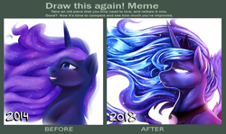 Size: 3175x1888 | Tagged: safe, artist:the-star-hunter, derpibooru import, princess luna, alicorn, pony, bust, duo, ethereal mane, female, glowing eyes, mare, redraw, starry mane