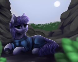 Size: 1134x902 | Tagged: safe, artist:the-star-hunter, derpibooru import, boulder (pet), maud pie, earth pony, pony, clothes, female, lying down, mare, outdoors, prone, solo