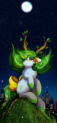 Size: 2550x5509 | Tagged: safe, artist:pridark, oc, oc only, absurd resolution, commission, dryad, full moon, moon, night, night sky, sitting, sky, solo