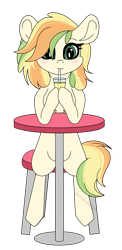 Size: 3050x6268 | Tagged: safe, artist:kireiinaa, derpibooru import, oc, oc:citrus zest, pony, drinking straw, female, glass, mare, simple background, solo, table, transparent background