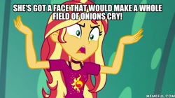 Size: 600x337 | Tagged: safe, derpibooru import, edit, edited screencap, screencap, sunset shimmer, equestria girls, spring breakdown, caption, female, image macro, solo, text