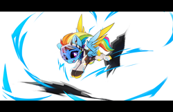 Size: 3279x2126 | Tagged: safe, artist:hitbass, derpibooru import, rainbow dash, pegasus, pony, augmented wings, bodysuit, clothes, dimensional cracks, visor