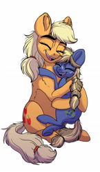 Size: 3636x6264 | Tagged: safe, artist:celestial-rainstorm, derpibooru import, applejack, oc, oc:juniper berry, earth pony, pony, absurd resolution, female, filly, mother and child, mother and daughter, offspring, parent and child, parent:applejack, parent:oc:ash bark, parents:canon x oc, simple background, white background