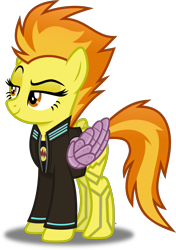 Size: 1966x2797 | Tagged: safe, artist:anime-equestria, derpibooru import, spitfire, pegasus, amputee, artificial wings, augmented, clothes, cyberpunk, cyberpunk 2077, cyberpunk spitfire, eyeshadow, female, jacket, makeup, mare, metal wing, prosthetic limb, prosthetic wing, prosthetics, simple background, solo, transparent background, vector, wings