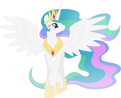 Size: 3832x3099 | Tagged: dead source, safe, artist:arastane-siryphia, derpibooru import, princess celestia, alicorn, pony, female, looking up, mare, simple background, solo, spread wings, transparent background, upset, vector, wings