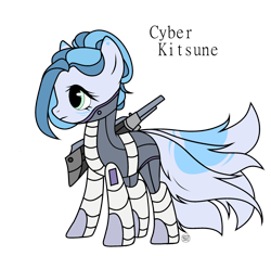 Size: 2366x2230 | Tagged: safe, artist:icey-wicey-1517, artist:witchs_circle, derpibooru import, oc, oc only, oc:artic trek, cyborg, earth pony, original species, pony, collaboration, armor, belt, boots, clothes, coat markings, cyber-questria, female, gun, kitsune, kitsune pony, mare, rifle, shoes, simple background, sniper rifle, solo, suit, transparent background, weapon