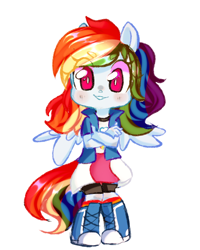 Size: 744x930 | Tagged: safe, artist:thieftea, derpibooru import, rainbow dash, equestria girls, crossed arms, cute, dashabetes, female, looking at you, ponied up, simple background, smiling, solo, white background