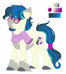 Size: 1305x1470 | Tagged: safe, artist:silentwolf-oficial, derpibooru import, oc, oc only, earth pony, pony, clothes, ear piercing, earring, earth pony oc, hoof fluff, jewelry, piercing, reference sheet, scarf, simple background, solo, sunglasses, white background