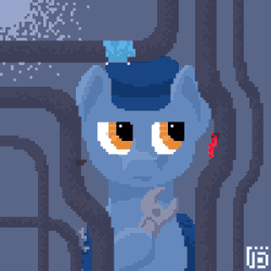 Size: 800x800 | Tagged: safe, artist:vohd, derpibooru import, oc, oc only, earth pony, pony, animated, bag, frame by frame, pipe, pixel art, saddle bag, solo, wrench