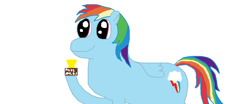 Size: 1308x545 | Tagged: safe, artist:anonymous, rainbow dash, pegasus, pony, /mlp/, 1000 hours in ms paint, miss /mlp/, miss /mlp/ 2020, simple background, smiling, solo, trophy, white background