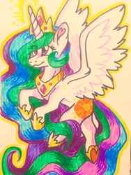 Size: 3024x4032 | Tagged: safe, artist:raystarkitty, derpibooru import, princess celestia, alicorn, pony, alternate cutie mark, eye clipping through hair, female, mare, solo, traditional art