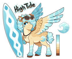 Size: 900x750 | Tagged: safe, artist:lastnight-light, derpibooru import, oc, oc:high tide, pegasus, colored wings, male, multicolored wings, simple background, solo, stallion, sunglasses, surfboard, tail feathers, transparent background, wings