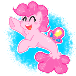 Size: 1200x1200 | Tagged: safe, artist:raystarkitty, derpibooru import, pinkie pie, seapony (g4), ^^, cheek fluff, cute, diapinkes, eyes closed, female, neck fluff, open mouth, seaponified, seapony pinkie pie, simple background, smiling, solo, species swap, transparent background