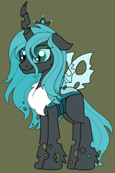 Size: 876x1320 | Tagged: safe, artist:rosefang16, derpibooru import, oc, oc:metamorphia, changeling, offspring, parent:queen chrysalis, simple background, solo