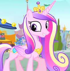 Size: 1462x1499 | Tagged: safe, derpibooru import, screencap, princess cadance, alicorn, pony, three's a crowd, background pony, cropped, fair, female, hat, mare, sisters-in-law, solo focus, star swirl the bearded costume, wizard hat