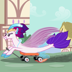 Size: 6969x6969 | Tagged: safe, artist:kmlp, derpibooru exclusive, derpibooru import, queen novo, seapony (g4), my little pony: the movie, burnout, female, grin, smiling, solo, wagon, wat