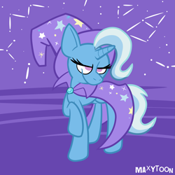 Size: 4133x4133 | Tagged: safe, artist:maxytoon, derpibooru import, trixie, unicorn, background, blue, colored, constellation, flat colors, magic, purple, stars