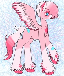 Size: 745x881 | Tagged: safe, artist:galacticaries, derpibooru import, oc, oc only, pegasus, pony, abstract background, pegasus oc, raised hoof, solo, unshorn fetlocks, wings