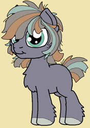 Size: 480x680 | Tagged: safe, artist:rosefang16, derpibooru import, oc, oc only, oc:stalagmite apple, blank flank, colt, foal, male, offspring, parent:big macintosh, parent:marble pie, parents:marblemac, simple background, yellow background