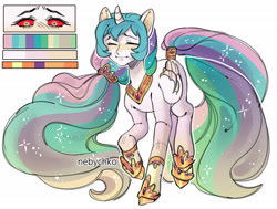 Size: 2250x1700 | Tagged: safe, artist:nebychko, derpibooru import, princess celestia, alicorn, pony, alternate hairstyle, cursed image, female, human face on pony, human facial structure, jewelry, mare, not salmon, regalia, solo, wat