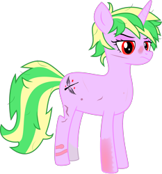 Size: 3246x3484 | Tagged: safe, artist:etymologically correct filly, ponybooru exclusive, oc, oc only, oc:iron sonata, pony, unicorn, fallout equestria, fallout equestria: foal of the wastes, cutie mark, featured image, female, heavily scarred, messy mane, scar, short mane, simple background, solo, teenager, transparent background, unicorn oc, vector