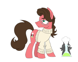 Size: 5000x4000 | Tagged: safe, artist:pencilsparkreignited, derpibooru import, oc, oc only, oc:gareth hellraiser, pony, beaker, brown mane, clothes, cutie mark, fluffy tail, glasses, green eyes, long hair, long mane, red coat, scar, shadows, simple background, solo, sweater, transparent background, turtleneck, turtleneck sweater