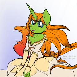 Size: 3058x3058 | Tagged: safe, artist:pony straponi, derpibooru import, editor:justsoufn, oc, oc:arc pyre, anthro, phoenix, unicorn, collaboration, clothes, crossdressing, dress, gown, male, solo, vector