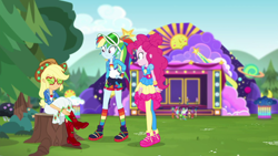 Size: 1920x1080 | Tagged: safe, derpibooru import, screencap, applejack, pinkie pie, rainbow dash, accountibilibuddies, better together, equestria girls