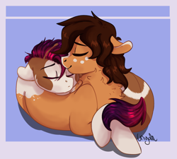 Size: 1884x1692 | Tagged: safe, artist:inyah, derpibooru import, oc, oc only, oc:cecilia, oc:glenn, original species, pegasus, pony, female, freckles, lying down, male, mare, pegasus oc, simple background, sleeping, snuggling, stallion, wings