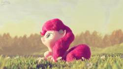 Size: 3840x2160 | Tagged: safe, artist:dashyoshi, derpibooru import, pinkie pie, earth pony, pony, 3d, blender, flower, flower in hair, grass, holiday, lying down, solo, thanksgiving, tree