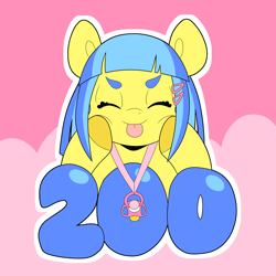 Size: 4000x4000 | Tagged: safe, artist:duckie, derpibooru import, oc, oc:bubble "duckie" bath, pegasus, pony, 200, :p, abdl, bangs, eyebrows, eyes closed, hairpin, hooves, lanyard, pacifier, solo, tongue out