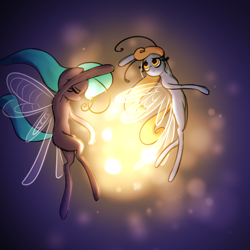 Size: 1000x1000 | Tagged: safe, artist:plaguemare, derpibooru import, breezie, antennae, colored sketch, dancing, doodle, drawthread, glow, request, requested art, wings