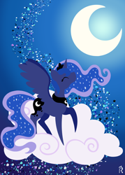 Size: 2000x2800 | Tagged: safe, artist:dawn-designs-art, derpibooru import, princess luna, alicorn, pony, abstract, abstract art, abstract background, cloud, commissions open, eyes closed, happy, modern art, moon, pointy ponies, solo