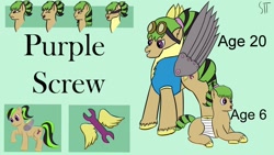 Size: 1280x720 | Tagged: safe, artist:schumette14, derpibooru import, oc, oc:purple screw, pegasus, pony, next generation, offspring, parent:peach bottom, parent:stellar eclipse, parents:peacheclipse, parents:stellarbottom, redesign, story included