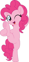 Size: 2339x5000 | Tagged: safe, artist:jhayarr23, derpibooru import, pinkie pie, earth pony, pony, bipedal, commission, featureless crotch, female, happy, holding leg, mare, one eye closed, simple background, solo, standing, standing on one leg, transparent background, underhoof, vector, wink, ych result