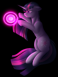 Size: 1800x2400 | Tagged: safe, artist:globug100art, derpibooru import, twilight sparkle, unicorn twilight, pony, unicorn, black background, dark, female, magic orb, mare, redraw, simple background, solo