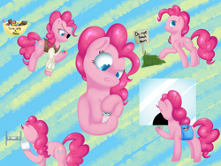 Size: 2048x1536 | Tagged: safe, artist:globug100art, derpibooru import, pinkie pie, earth pony, pony, bag, candy, cinema, clothes, colored pupils, costume, eyepatch, female, food, fuck the police, keep off the grass, mare, mischevious, money, multeity, nightmare night, nightmare night costume, pirate costume, prank, pure unfiltered evil, saddle bag, salt shaker, toilet paper roll, tongue out