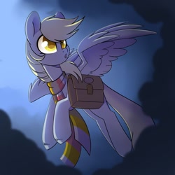 Size: 1280x1280 | Tagged: safe, artist:cloud-fly, derpibooru import, derpy hooves, pegasus, pony, bag, clothes, saddle bag, scarf, solo