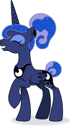 Size: 3070x5414 | Tagged: safe, artist:cirillaq, derpibooru import, princess luna, alicorn, pony, absurd resolution, alternate hairstyle, eyes closed, grin, raised hoof, simple background, smiling, solo, transparent background, vector