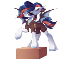 Size: 3888x3100 | Tagged: safe, artist:airiniblock, derpibooru import, oc, oc only, oc:venturi, bat pony, pony, bat pony oc, bat wings, rcf community, solo, ups uniform, wings