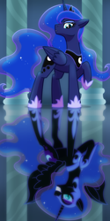 Size: 2048x4096 | Tagged: safe, artist:whitequartztheartist, derpibooru import, nightmare moon, princess luna, alicorn, pony, female, high res, mare, reflection, solo