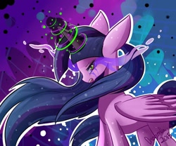 Size: 900x750 | Tagged: safe, artist:dragondawn18, derpibooru import, twilight sparkle, twilight sparkle (alicorn), alicorn, pony, abstract background, black background, blue background, dark magic, glowing horn, horn, magic, paint tool sai, purple background, simple background, solo, sombra eyes, white background