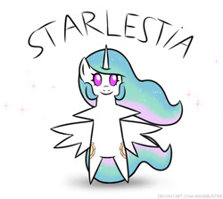 Size: 544x486 | Tagged: safe, artist:banebuster, derpibooru import, princess celestia, alicorn, pony, series:tiny tia, caption, female, looking at you, mare, pointy ponies, simple background, smiling, solo, spread wings, t pose, white background, wings