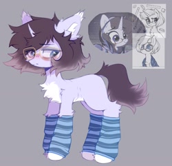 Size: 1773x1709 | Tagged: safe, artist:astralblues19, derpibooru import, oc, oc only, pony, unicorn, bags under eyes, chest fluff, clothes, ear fluff, fluffy, glasses, hoof fluff, leg fluff, ponysona, shy, socks